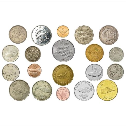 Animal Fantasy Coins Collection - 100 Different Novelty Tokens - European, Asian, American, and African Wildlife - Birds, Mammals, Marine Animals in Kuwait