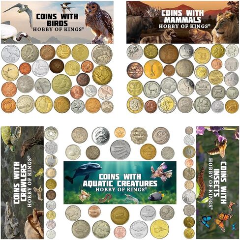 Animal Fantasy Coins Collection - 100 Different Novelty Tokens - European, Asian, American, and African Wildlife - Birds, Mammals, Marine Animals in Kuwait