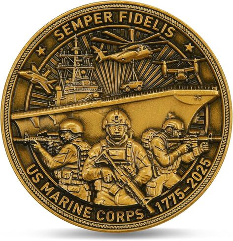 USMC 250th Anniversary Military Challenge Coin – Double-Sided 1.57" Zinc Alloy Coin with Raised Marine Corps Design, Eagle Globe & Anchor Emblem – Includes Clear Protective Case (Single Coin) in Kuwait