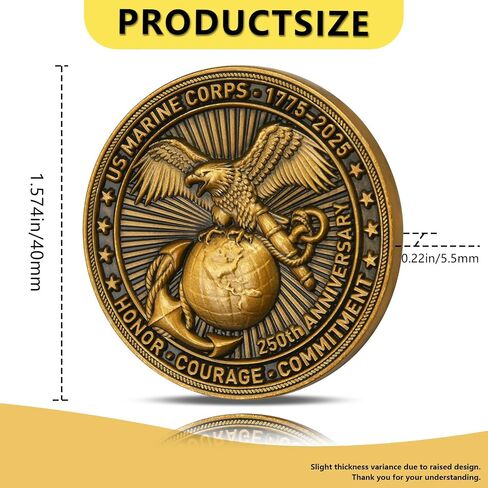 USMC 250th Anniversary Military Challenge Coin – Double-Sided 1.57" Zinc Alloy Coin with Raised Marine Corps Design, Eagle Globe & Anchor Emblem – Includes Clear Protective Case (Single Coin) in Kuwait