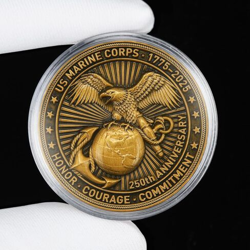 USMC 250th Anniversary Military Challenge Coin – Double-Sided 1.57" Zinc Alloy Coin with Raised Marine Corps Design, Eagle Globe & Anchor Emblem – Includes Clear Protective Case (Single Coin) in Kuwait
