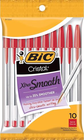 BIC Cristal Xtra Smooth Ballpoint Pen, Medium Point (1.0mm), Red, 10-Count in Saudi Arabia