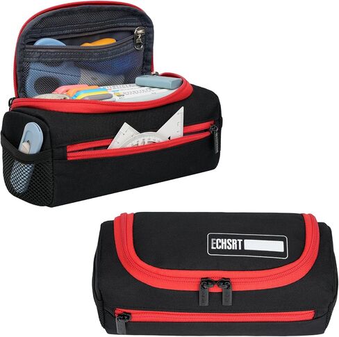 ECHSRT Jumbo Pencil Case Organizer for Men Women ، حقيبة قلم رصاص كبيرة جدًا ، حقيبة تخزين محمولة متينة لتوصيلات سفر المكاتب - أسود in Kuwait