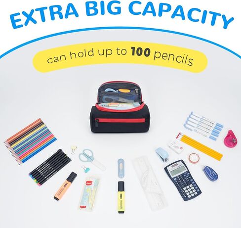 ECHSRT Jumbo Pencil Case Organizer for Men Women ، حقيبة قلم رصاص كبيرة جدًا ، حقيبة تخزين محمولة متينة لتوصيلات سفر المكاتب - أسود in Kuwait