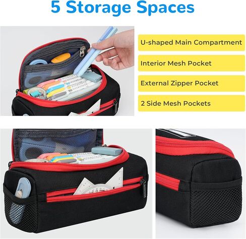 ECHSRT Jumbo Pencil Case Organizer for Men Women ، حقيبة قلم رصاص كبيرة جدًا ، حقيبة تخزين محمولة متينة لتوصيلات سفر المكاتب - أسود in Kuwait