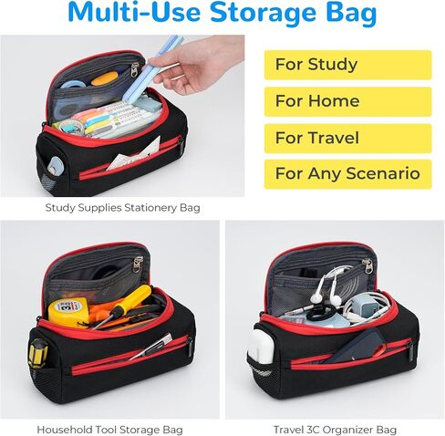 ECHSRT Jumbo Pencil Case Organizer for Men Women ، حقيبة قلم رصاص كبيرة جدًا ، حقيبة تخزين محمولة متينة لتوصيلات سفر المكاتب - أسود in Kuwait