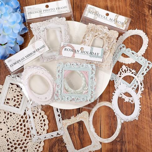 40 PCS Lace Frame Scrapbook Stickers ، Hollow Card Out Out Frames Decorative Paper Photo Frame Decorative Frames for Diy Arts Crafts Journal in Saudi Arabia