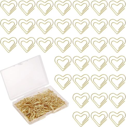 100pcs Gold Heart Paper Clips, Cute Love Shaped Decorative Metal Binder Paperclips for Office School Notes Documents Wedding Decor Crafts & Stationery (Large) in Saudi Arabia
