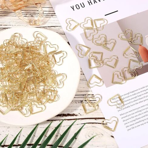 100pcs Gold Heart Paper Clips, Cute Love Shaped Decorative Metal Binder Paperclips for Office School Notes Documents Wedding Decor Crafts & Stationery (Large) in Saudi Arabia