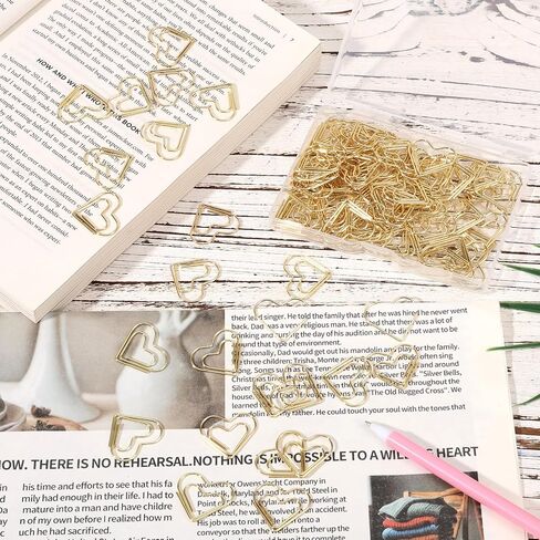 100pcs Gold Heart Paper Clips, Cute Love Shaped Decorative Metal Binder Paperclips for Office School Notes Documents Wedding Decor Crafts & Stationery (Large) in Saudi Arabia