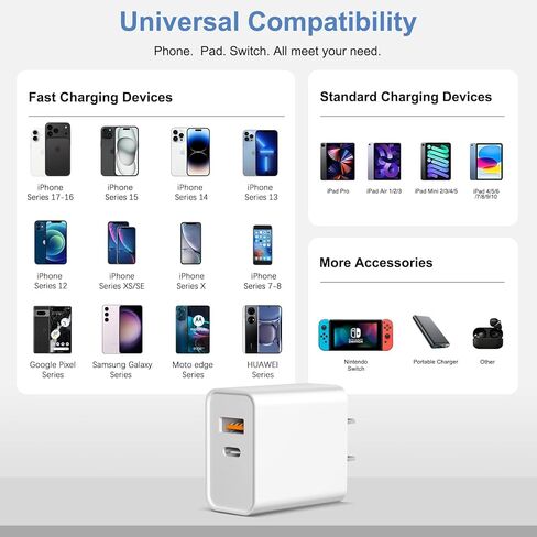 شاحن i Phone 15 بقدرة 20 وات PD+QC3.0 USB C مزدوج المنفذ مع كابل USB C إلى C بطول 6 أقدام متوافق مع iPhone 15/15 Pro/15 Pro Max/15 Plus وiPad Pro وiPad Air 5/4 وiPad 10 /ميني 6 in Saudi Arabia