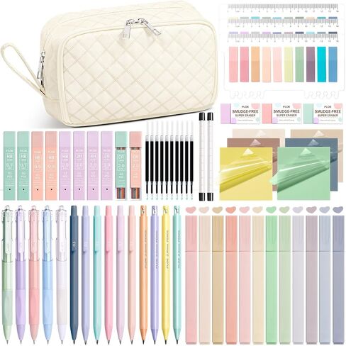 62pcs لوازم المدارس الجمالية مع علبة قلم رصاص لطيف ، باستيل هاي ألينز أسود الحبر أقلام أقلام ميكانيكية ، والعودة إلى اللوازم المدرسية الأساسية in Kuwait