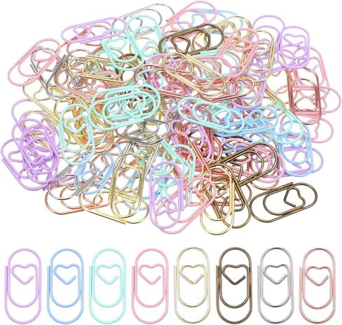 100 Pcs Paper Clips, Small Heart Paper Clips, Decorative Binder Clip Mini Metal Heart Paperclips Colorful Hearts Paperclip Bookmark Clamp for Women Home Office School Desk Document Organizing in Kuwait