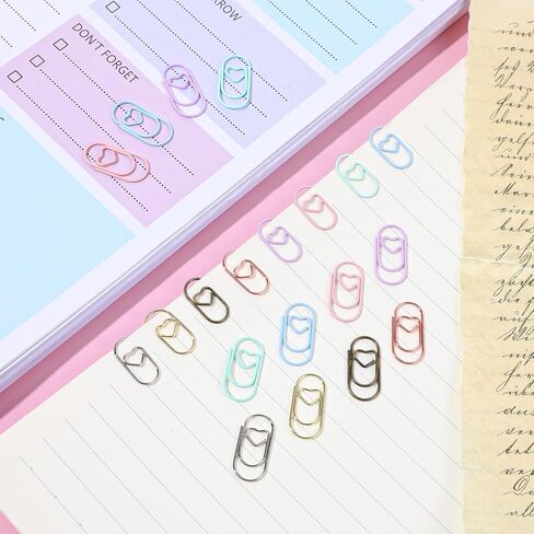 100 Pcs Paper Clips, Small Heart Paper Clips, Decorative Binder Clip Mini Metal Heart Paperclips Colorful Hearts Paperclip Bookmark Clamp for Women Home Office School Desk Document Organizing in Kuwait