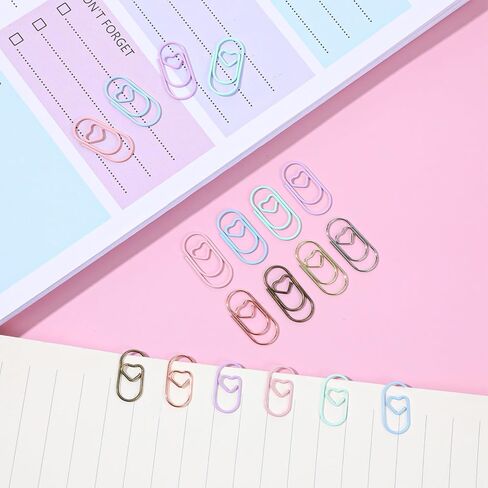 100 Pcs Paper Clips, Small Heart Paper Clips, Decorative Binder Clip Mini Metal Heart Paperclips Colorful Hearts Paperclip Bookmark Clamp for Women Home Office School Desk Document Organizing in Kuwait