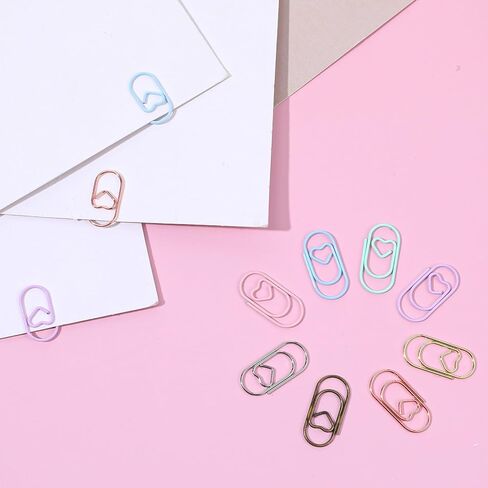 100 Pcs Paper Clips, Small Heart Paper Clips, Decorative Binder Clip Mini Metal Heart Paperclips Colorful Hearts Paperclip Bookmark Clamp for Women Home Office School Desk Document Organizing in Kuwait