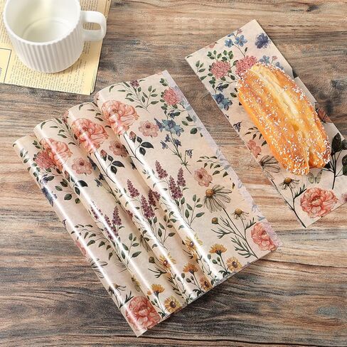 150 PCS Wildflower Garden Floral Wax Paper Leaves for Food Deli ، 9.8 × 8.3 بوصة ورق التغليف للزهرة البرية in Saudi Arabia