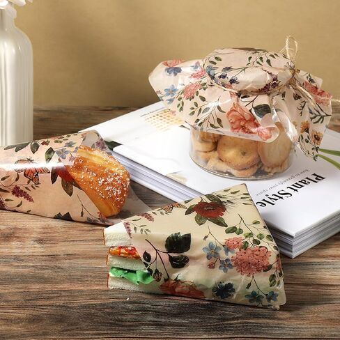 150 PCS Wildflower Garden Floral Wax Paper Leaves for Food Deli ، 9.8 × 8.3 بوصة ورق التغليف للزهرة البرية in Saudi Arabia
