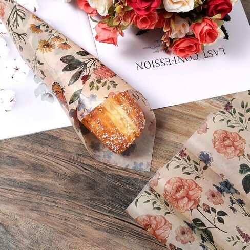 150 PCS Wildflower Garden Floral Wax Paper Leaves for Food Deli ، 9.8 × 8.3 بوصة ورق التغليف للزهرة البرية in Saudi Arabia