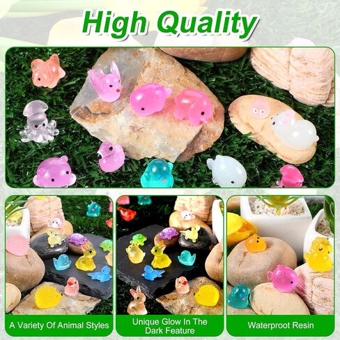 200PCS Luminous Mini Resin Animals Bulk 30 Types Small Resin Animals Figures to Hide Bulk Glow in The Dark Tiny Animal Figures for Micro Dollhouse Landscape Aquarium Decorations in Saudi Arabia