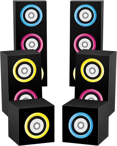6Pcs 80s 90s Party Boxes Large Music Hip Hop Party Decorations Boxes Large Paper Boombox Boom Box Decorations for Retro 1980s 1990s Theme Birthday Disco Music Neon Supplies Favors in Saudi Arabia