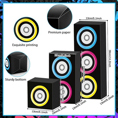 6Pcs 80s 90s Party Boxes Large Music Hip Hop Party Decorations Boxes Large Paper Boombox Boom Box Decorations for Retro 1980s 1990s Theme Birthday Disco Music Neon Supplies Favors in Saudi Arabia