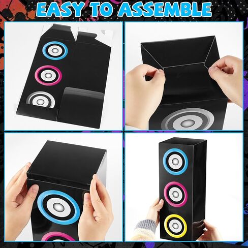 6Pcs 80s 90s Party Boxes Large Music Hip Hop Party Decorations Boxes Large Paper Boombox Boom Box Decorations for Retro 1980s 1990s Theme Birthday Disco Music Neon Supplies Favors in Saudi Arabia