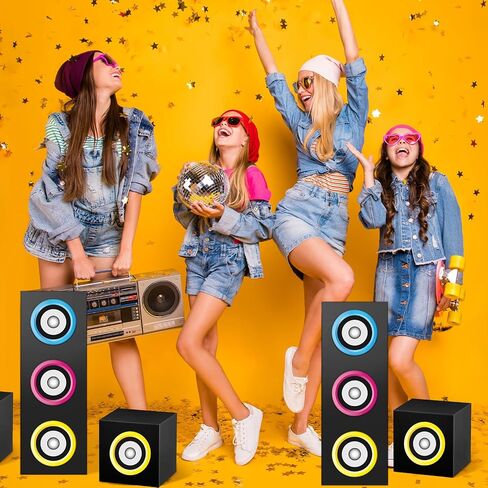 6Pcs 80s 90s Party Boxes Large Music Hip Hop Party Decorations Boxes Large Paper Boombox Boom Box Decorations for Retro 1980s 1990s Theme Birthday Disco Music Neon Supplies Favors in Saudi Arabia