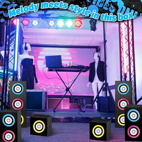 6Pcs 80s 90s Party Boxes Large Music Hip Hop Party Decorations Boxes Large Paper Boombox Boom Box Decorations for Retro 1980s 1990s Theme Birthday Disco Music Neon Supplies Favors in Saudi Arabia