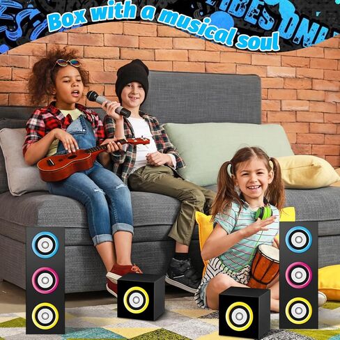 6Pcs 80s 90s Party Boxes Large Music Hip Hop Party Decorations Boxes Large Paper Boombox Boom Box Decorations for Retro 1980s 1990s Theme Birthday Disco Music Neon Supplies Favors in Saudi Arabia