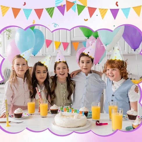 24 Pcs Pastel Party Hats Paper Cone Birthday Hats with Hot Stamping Pentagram and Ribbon Mini Party Headwear for Birthday, Baby Shower, Bridal Shower Decorations in Saudi Arabia