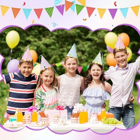 24 Pcs Pastel Party Hats Paper Cone Birthday Hats with Hot Stamping Pentagram and Ribbon Mini Party Headwear for Birthday, Baby Shower, Bridal Shower Decorations in Saudi Arabia