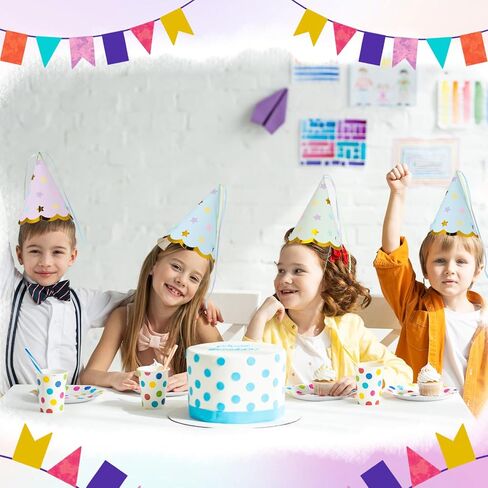 24 Pcs Pastel Party Hats Paper Cone Birthday Hats with Hot Stamping Pentagram and Ribbon Mini Party Headwear for Birthday, Baby Shower, Bridal Shower Decorations in Saudi Arabia