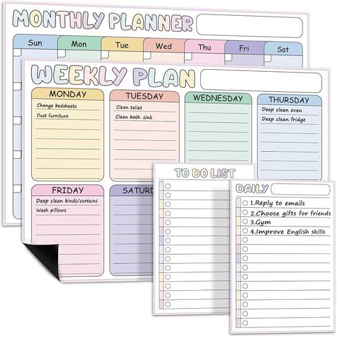 4 PCS Magnet White Board Calendar مجموعة محو جاف شهريًا يوميًا للقيام بمخطط السبورة للبيضاء لمركز القيادة العائلي في الجدار in Saudi Arabia