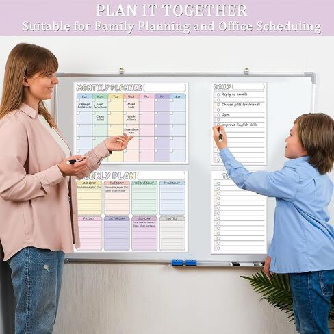 4 PCS Magnet White Board Calendar مجموعة محو جاف شهريًا يوميًا للقيام بمخطط السبورة للبيضاء لمركز القيادة العائلي في الجدار in Saudi Arabia