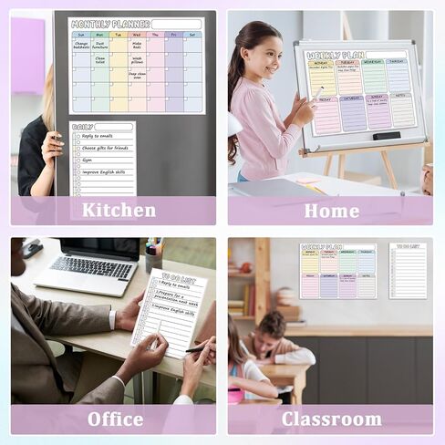 4 PCS Magnet White Board Calendar مجموعة محو جاف شهريًا يوميًا للقيام بمخطط السبورة للبيضاء لمركز القيادة العائلي في الجدار in Saudi Arabia