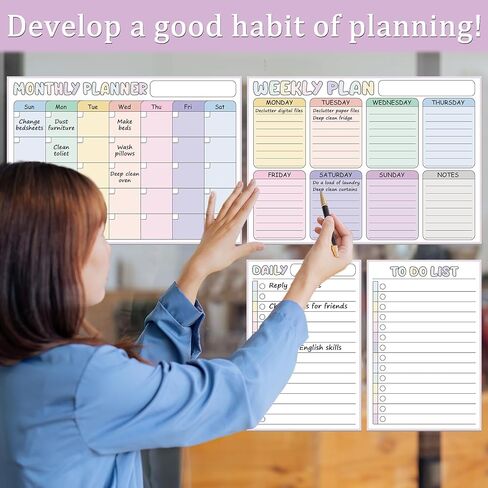 4 PCS Magnet White Board Calendar مجموعة محو جاف شهريًا يوميًا للقيام بمخطط السبورة للبيضاء لمركز القيادة العائلي في الجدار in Saudi Arabia