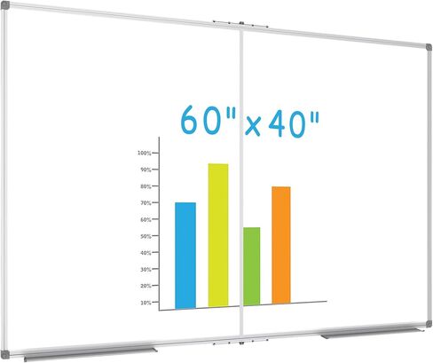 Jiloffice Bare Bhole Board 60 × 40 بوصة ، اللوحة البيضاء المغناطيسية الجافة ، إطار من الألومنيوم الفضي مع 2 لوحة مثبتة على الحائط الصينية القابلة للفصل للمنزل والمدرسة المكتبية in Kuwait