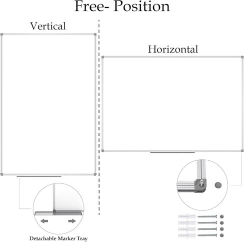 Jiloffice Bare Bhole Board 60 × 40 بوصة ، اللوحة البيضاء المغناطيسية الجافة ، إطار من الألومنيوم الفضي مع 2 لوحة مثبتة على الحائط الصينية القابلة للفصل للمنزل والمدرسة المكتبية in Kuwait