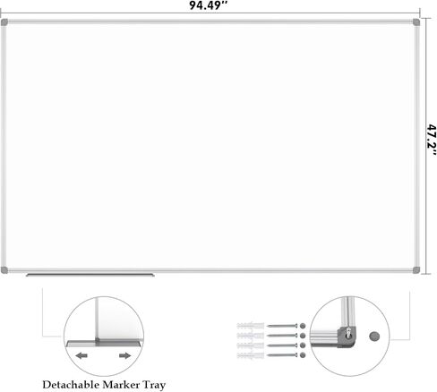 Jiloffice Bare Bhole Board 60 × 40 بوصة ، اللوحة البيضاء المغناطيسية الجافة ، إطار من الألومنيوم الفضي مع 2 لوحة مثبتة على الحائط الصينية القابلة للفصل للمنزل والمدرسة المكتبية in Kuwait