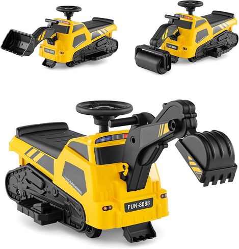 Costzon 3-in-1 ركوب على الجرار ، Road Road Road Road Road Road Toy Road مع أذرع قابلة للتعديل ، والموسيقى ، و 6 فولت على مركبات البناء للأطفال أكثر من 1.5 سنة in Saudi Arabia