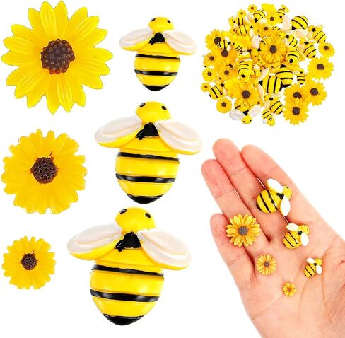TIESOME 80 Pieces Tiny Resin Bees Daisy Flowers, 3 Sizes Resin Bees Daisy Decor Flatback Daisy Flowers Bumble Bees Embellishment for DIY Craft Scrapbooking Phone Case Wreath in Kuwait