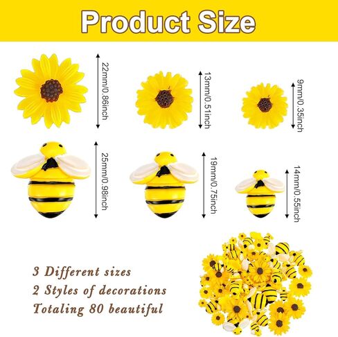 TIESOME 80 Pieces Tiny Resin Bees Daisy Flowers, 3 Sizes Resin Bees Daisy Decor Flatback Daisy Flowers Bumble Bees Embellishment for DIY Craft Scrapbooking Phone Case Wreath in Kuwait