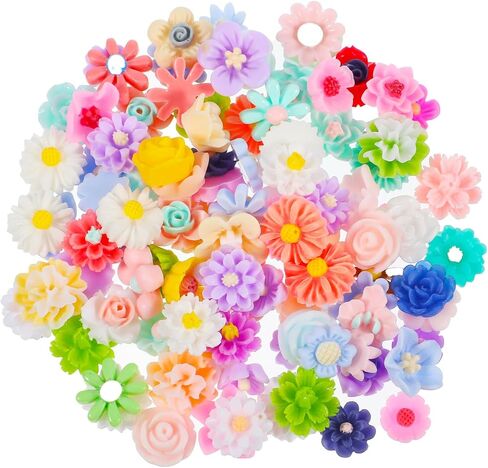 100PCS Mini Resin Charms Flowers for Craft Cabochons Flatback Flower Beads Charms Mixed Colors Embellishment Tiny Flowers for Jewelry Making DIY Cardmaking Scrapbooking Decor Phone Hair Accessories in Saudi Arabia