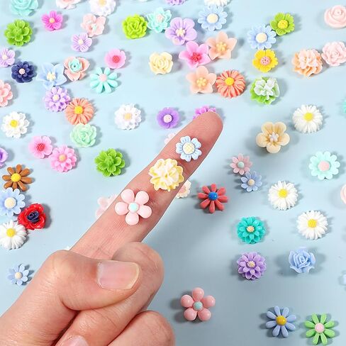 100PCS Mini Resin Charms Flowers for Craft Cabochons Flatback Flower Beads Charms Mixed Colors Embellishment Tiny Flowers for Jewelry Making DIY Cardmaking Scrapbooking Decor Phone Hair Accessories in Saudi Arabia