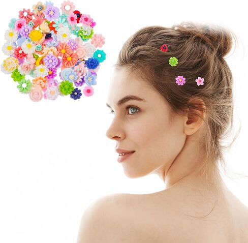 100PCS Mini Resin Charms Flowers for Craft Cabochons Flatback Flower Beads Charms Mixed Colors Embellishment Tiny Flowers for Jewelry Making DIY Cardmaking Scrapbooking Decor Phone Hair Accessories in Saudi Arabia