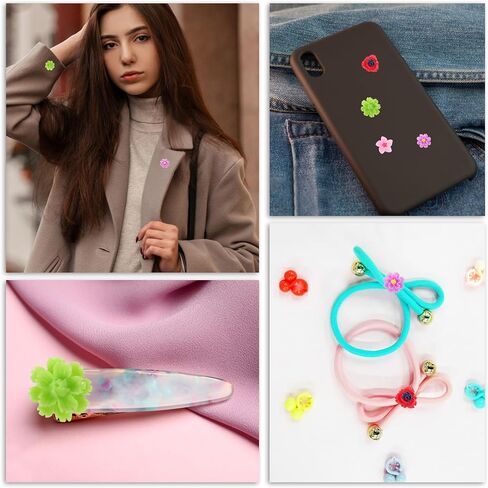 100PCS Mini Resin Charms Flowers for Craft Cabochons Flatback Flower Beads Charms Mixed Colors Embellishment Tiny Flowers for Jewelry Making DIY Cardmaking Scrapbooking Decor Phone Hair Accessories in Saudi Arabia