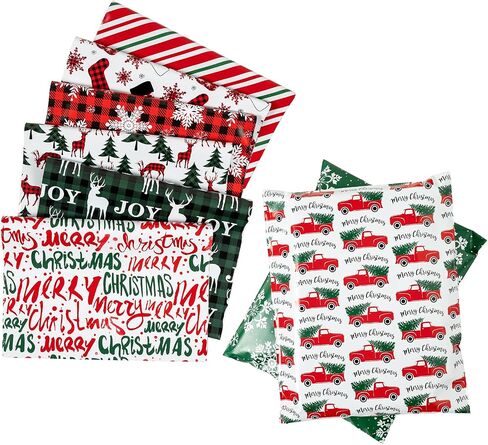 Ruspepa 80 PCS Christmas Poly Mailer Set ، أكياس شحن احتفالية ، قصب حلوى ، جاموس منقوش ، شجرة عيد الميلاد ومراسلي ماء ، عبوة مقاومة للدموع ذاتية الختم ، 10 × 13 بوصة in Saudi Arabia