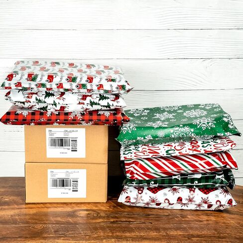 Ruspepa 80 PCS Christmas Poly Mailer Set ، أكياس شحن احتفالية ، قصب حلوى ، جاموس منقوش ، شجرة عيد الميلاد ومراسلي ماء ، عبوة مقاومة للدموع ذاتية الختم ، 10 × 13 بوصة in Saudi Arabia