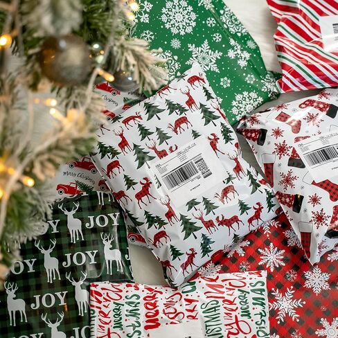 Ruspepa 80 PCS Christmas Poly Mailer Set ، أكياس شحن احتفالية ، قصب حلوى ، جاموس منقوش ، شجرة عيد الميلاد ومراسلي ماء ، عبوة مقاومة للدموع ذاتية الختم ، 10 × 13 بوصة in Saudi Arabia